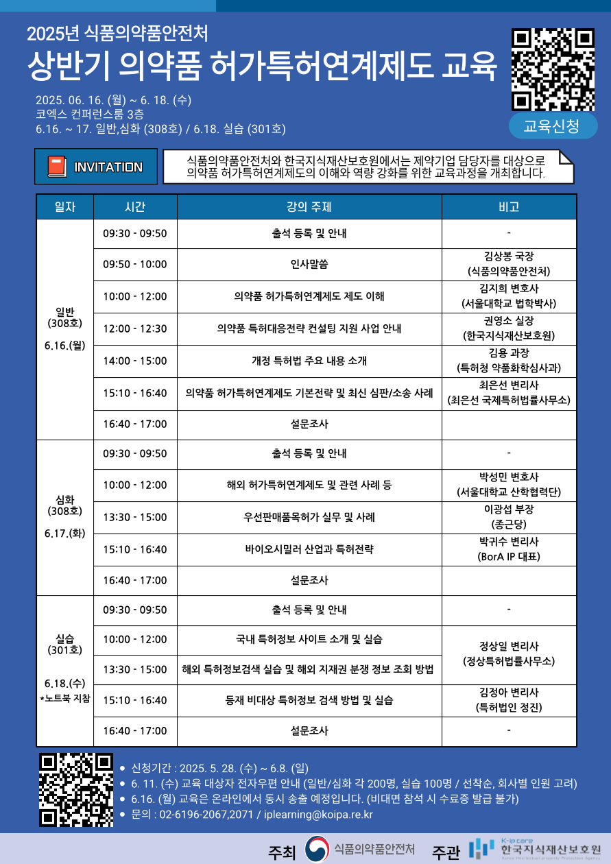2025년 상반기 의약품 허가특허연계제도 교육 모집 공고
